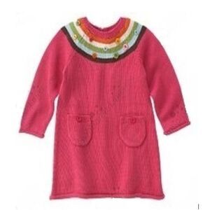 Gymboree long sleeve pink stripe button sweater dress pockets brown blue 4T 4